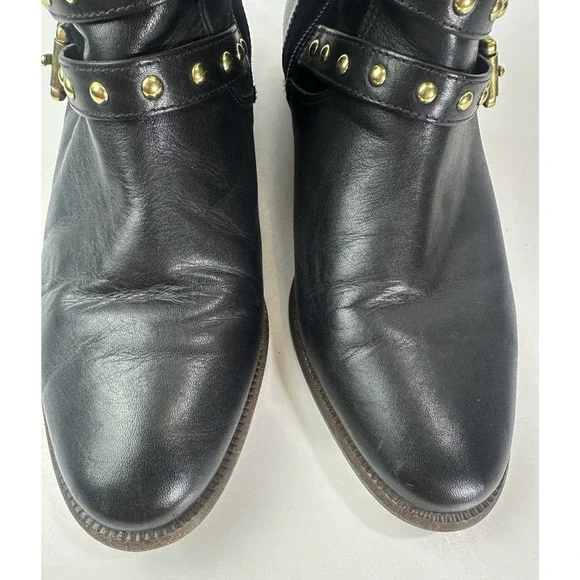 Coach Lilliana Leather Ankle Moto Boots Size 7.5 B Gold Studded Buckle Shoes - Picture 8 of 16